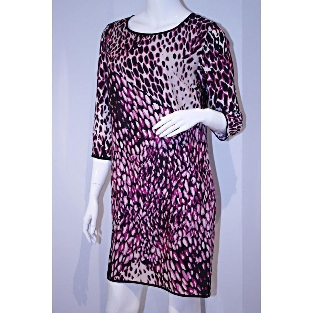 LAVENDER BROWN Black Pink LEOPARD Lined DRESS Back Zip S $158
